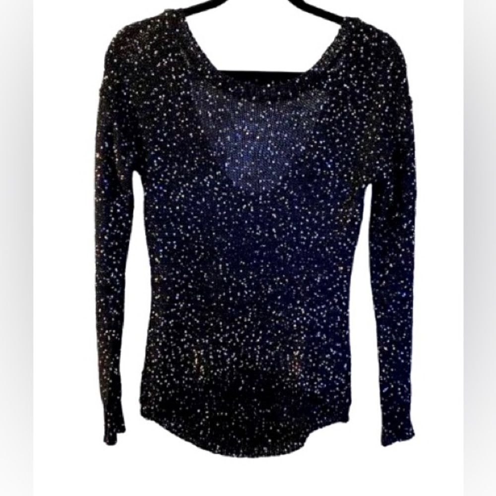 material girl  NWT caviar black sequin long-sleeve open back sweater, size small